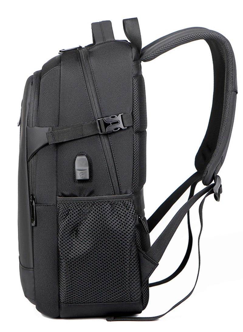 HIKE Durable Unisex Laptop Backpack Water Resistant Shoulder Daypack with Built in USB port and Headphone Jack for Travel/Business/College/ School, HKY2219 - Black - Image 4