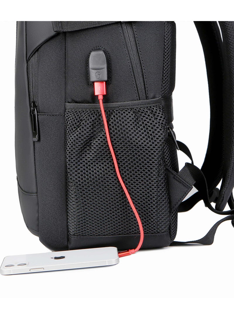 HIKE Durable Unisex Laptop Backpack Water Resistant Shoulder Daypack with Built in USB port and Headphone Jack for Travel/Business/College/ School, HKY2219 - Black - Image 5