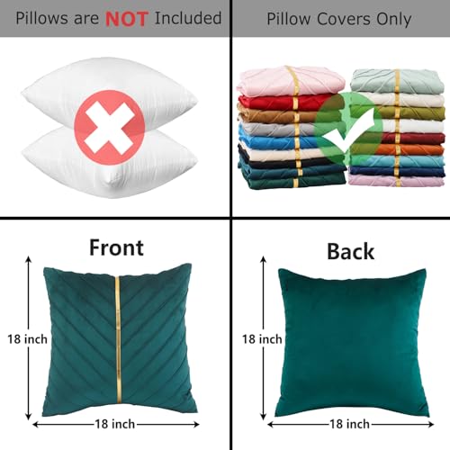Tosleo Peacock Blue Velvet Throw Pillow Covers 18 x 18 Pack of 2 with Gold Leather Decorative Couch Pillowcases Luxury Modern Soft Pillow Cover Spring Summer Home Decor for Sofa Bed Living Room - Image 3