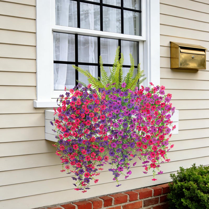Hrobek Artificial Fake Hanging Flowers Plants for Outdoor Spring Decoration,3 PCS Faux Silk Daisy with Boston Ferns,UV Resistant Look Real for Outside Home Indoor Planter Porch Patio Balcony Yard Decor - Image 4