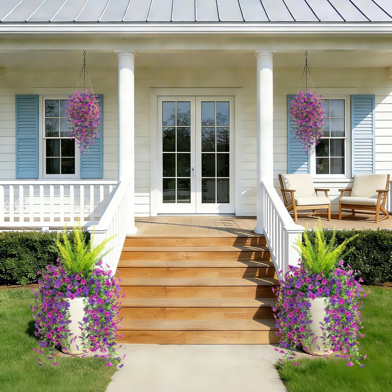 Hrobek Artificial Fake Hanging Flowers Plants for Outdoor Spring Decoration,3 PCS Faux Silk Daisy with Boston Ferns,UV Resistant Look Real for Outside Home Indoor Planter Porch Patio Balcony Yard Decor - Image 5