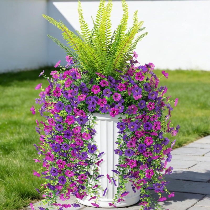 Hrobek Artificial Fake Hanging Flowers Plants for Outdoor Spring Decoration,3 PCS Faux Silk Daisy with Boston Ferns,UV Resistant Look Real for Outside Home Indoor Planter Porch Patio Balcony Yard Decor - Image 1
