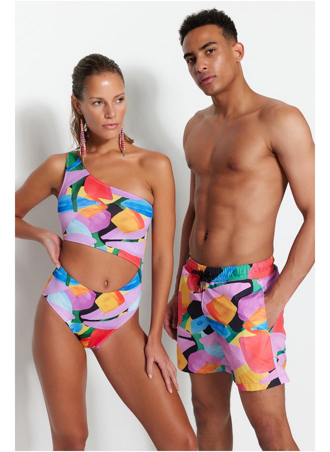 trendyol - Men's Multicolored Abstract Pattern Swimwear Marine Shorts - Image 1