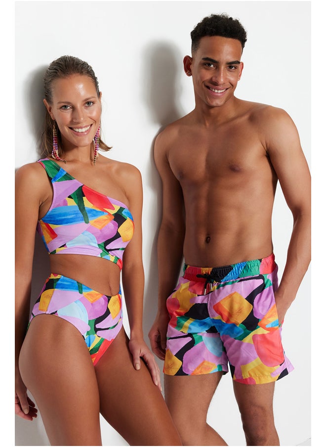 trendyol - Men's Multicolored Abstract Pattern Swimwear Marine Shorts - Image 1