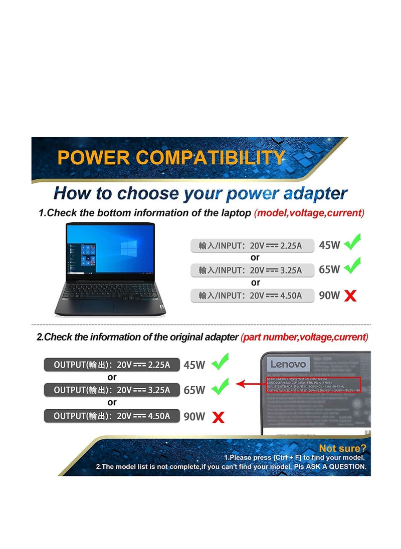 Ntech NTECH 65W Lenovo Laptop Charger, 20V/3.25A Power Supply Cord For Lenovo Thinkpad X/E/S/L/B/U/T/K/Z/Y/G/Yoga Helix And Ideapad/Flex/2/Flex/3/Yoga/11/11S Series Notebook Power Supply  - Image 2