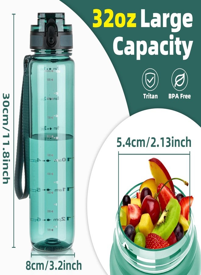 OLDLEY 32 oz Water Bottle, Motivational Water Bottle with Time Marker, Sports Water Bottle With Strap, Leakproof & BPA Free Large Water Bottles for School, Gym, Travel, Tritan, Transparent Dark Green - Image 5