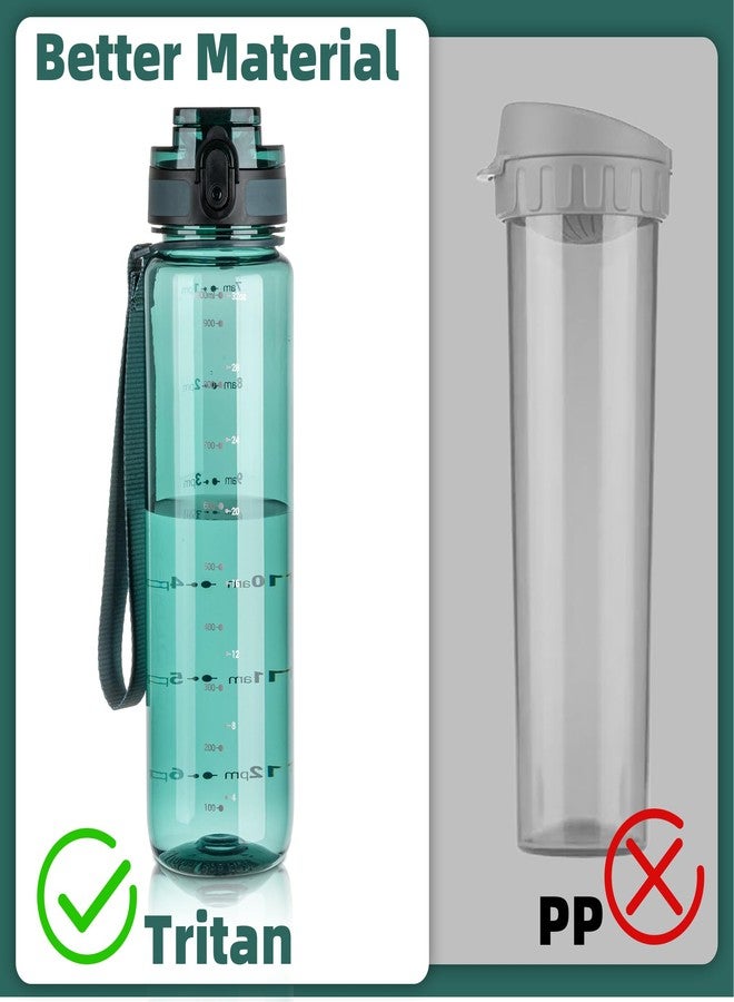OLDLEY 32 oz Water Bottle, Motivational Water Bottle with Time Marker, Sports Water Bottle With Strap, Leakproof & BPA Free Large Water Bottles for School, Gym, Travel, Tritan, Transparent Dark Green - Image 3