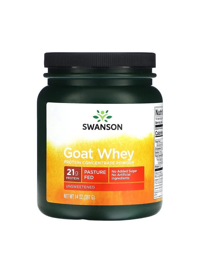 SWANSON Goat Whey Protein Concentrate Powder, Unsweetened, 14 oz (397 g)