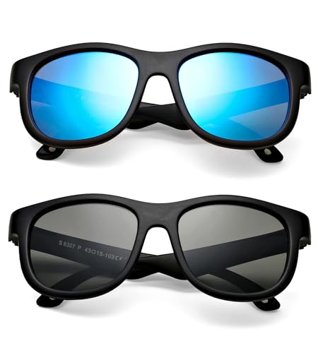 NULOOQ Flexible Polarized Baby Sunglasses with Adjustable Strap for Toddler Newborn Infant Age 0-24 Months (Black/Blue Mirrored + Black/Gray) - 2 Pack - Image 5
