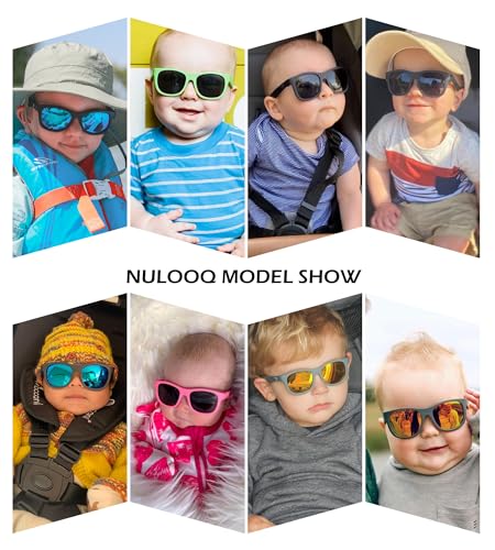 NULOOQ Flexible Polarized Baby Sunglasses with Adjustable Strap for Toddler Newborn Infant Age 0-24 Months (Black/Blue Mirrored + Black/Gray) - 2 Pack - Image 2
