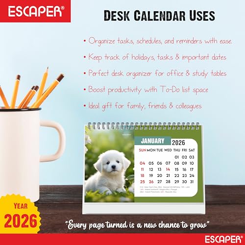 ESCAPER 2026 Cute Puppies Desk Calendar – Adorable Dog Photo Desktop Calendar for Home or Office, Standing Flip Calendar for Pet Lovers - Image 5