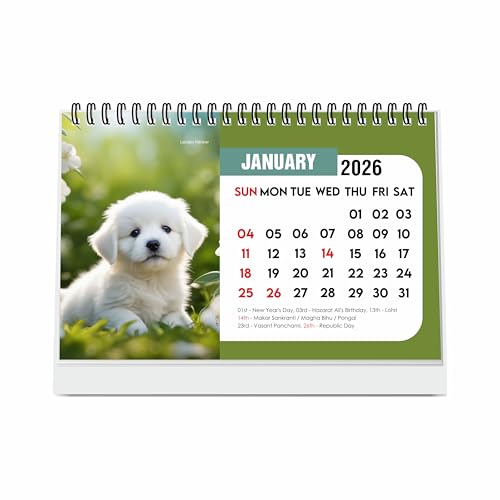 ESCAPER 2026 Cute Puppies Desk Calendar – Adorable Dog Photo Desktop Calendar for Home or Office, Standing Flip Calendar for Pet Lovers - Image 1
