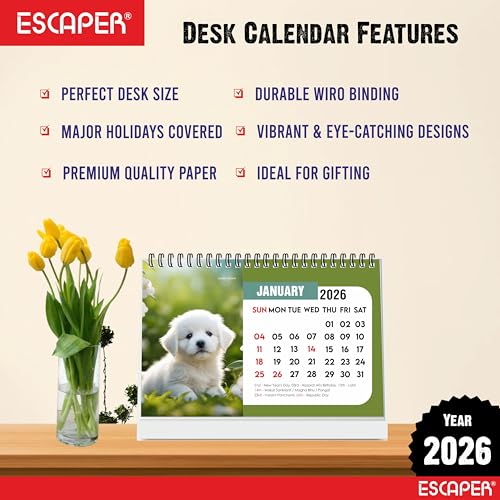 ESCAPER 2026 Cute Puppies Desk Calendar – Adorable Dog Photo Desktop Calendar for Home or Office, Standing Flip Calendar for Pet Lovers - Image 4
