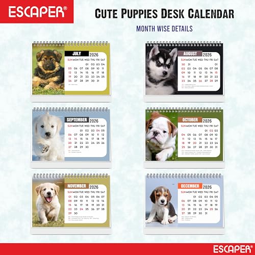 ESCAPER 2026 Cute Puppies Desk Calendar – Adorable Dog Photo Desktop Calendar for Home or Office, Standing Flip Calendar for Pet Lovers - Image 3