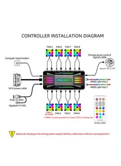 واي آند دي Pwm Fan Temperature Controller, Remote Control Computer RGB Light Adapter, 5V ARGB Hub with Magnet, Black  - Image 2