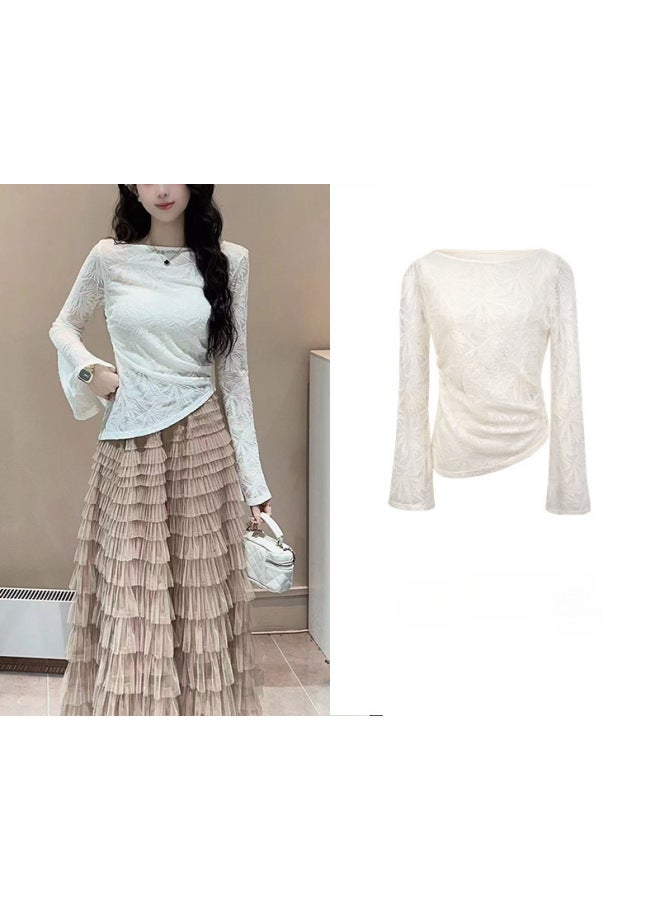 Autumn 2024 Long-sleeved Shirt Chinese Style National Style Bamboo Leaf Slimming Women-Specifications:Mi Apricot (it Will Be See-through. It Is Recommended To Match Your Back And Wear It.)-Color:Xl( 60-65kg ) - Image 2