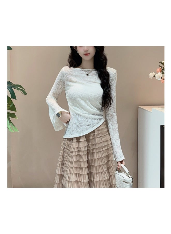 Autumn 2024 Long-sleeved Shirt Chinese Style National Style Bamboo Leaf Slimming Women-Specifications:Mi Apricot (it Will Be See-through. It Is Recommended To Match Your Back And Wear It.)-Color:Xl( 60-65kg ) - Image 4