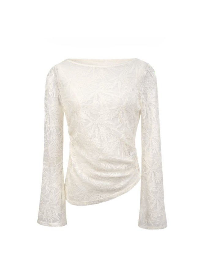 Autumn 2024 Long-sleeved Shirt Chinese Style National Style Bamboo Leaf Slimming Women-Specifications:Mi Apricot (it Will Be See-through. It Is Recommended To Match Your Back And Wear It.)-Color:Xl( 60-65kg ) - Image 5
