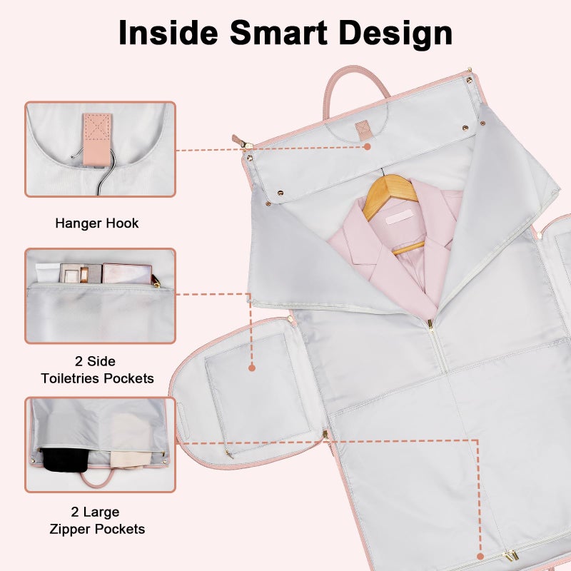 Ytonet Rolling Garment Bags for Travel, Convertible Carry On PU Leather Travel Bag 2.0 Roller Edition, 3 in 1 Suit Garment Duffle Bag with Wheels and Shoe Pouch for Business Wedding Overnight, Pink - Image 4