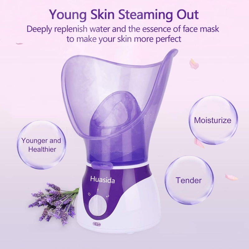 huasida Facial Steamer Personal Steam Inhaler Sauna Facial Steamer Hot Mist Moisturizing Beauty Instrument Rejuvenate and Hydrate Your Skin (Purple) - Image 2