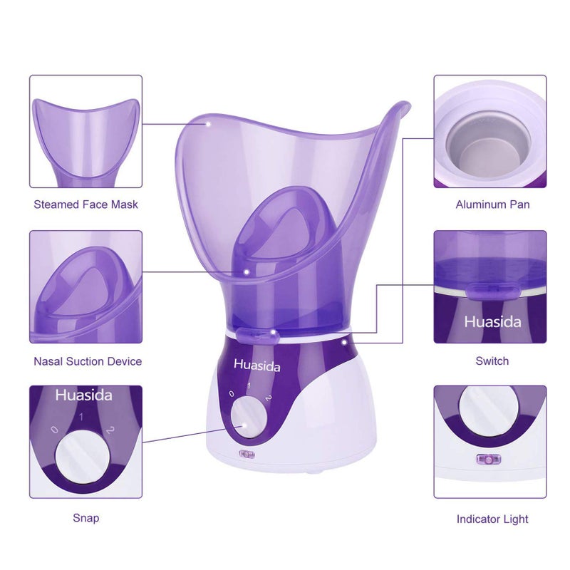 huasida Facial Steamer Personal Steam Inhaler Sauna Facial Steamer Hot Mist Moisturizing Beauty Instrument Rejuvenate and Hydrate Your Skin (Purple) - Image 4