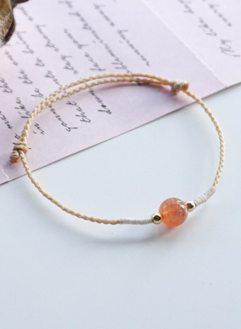 التصميم الأصلي حجر الشمس الطبيعي، خيط الشمع، سوار رفيع للغاية، يعني الثقة والشجاعة، سوار منسوج يدويًا، أصفر كاليفورنيا - Image 2