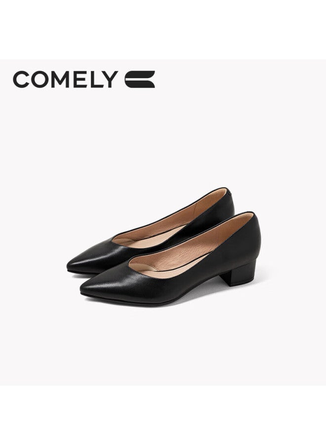 Comely Women's Spring And Autumn Single Shoes With Air Cotton Soft Sole, Simple And Comfortable Thick Heel Commuting Professional Work Shoes, Black, Size 37 - Image 1