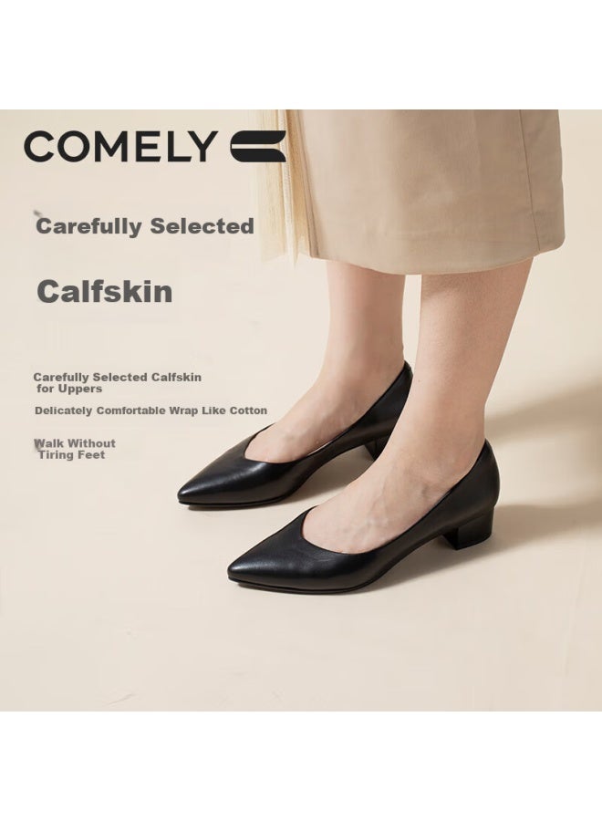 Comely Women's Spring And Autumn Single Shoes With Air Cotton Soft Sole, Simple And Comfortable Thick Heel Commuting Professional Work Shoes, Black, Size 37 - Image 3