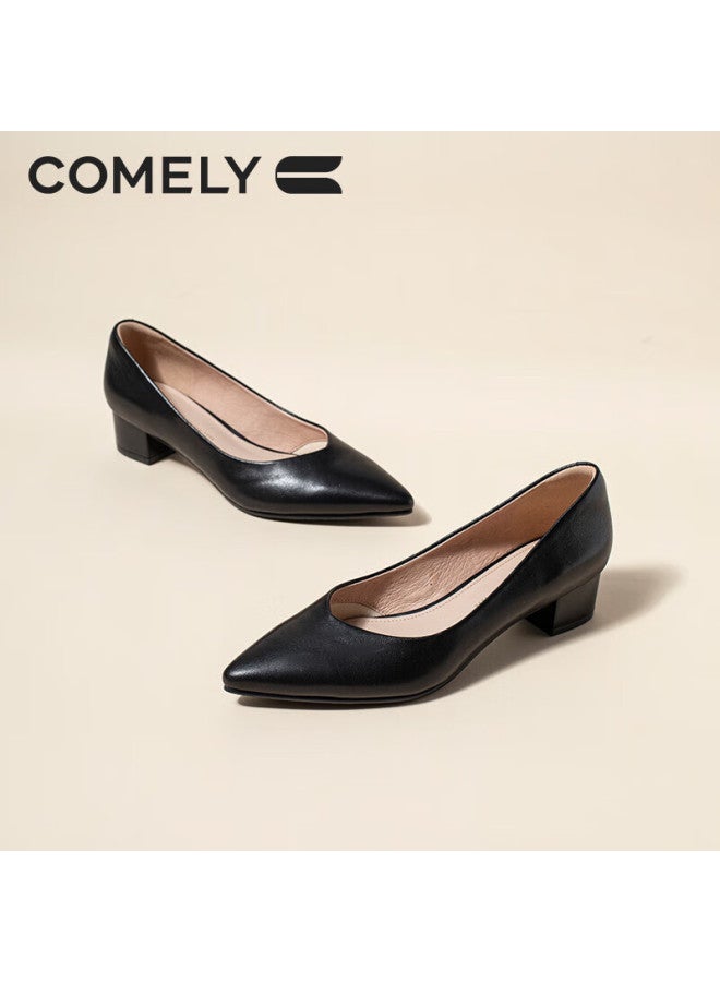 Comely Women's Spring And Autumn Single Shoes With Air Cotton Soft Sole, Simple And Comfortable Thick Heel Commuting Professional Work Shoes, Black, Size 37 - Image 5