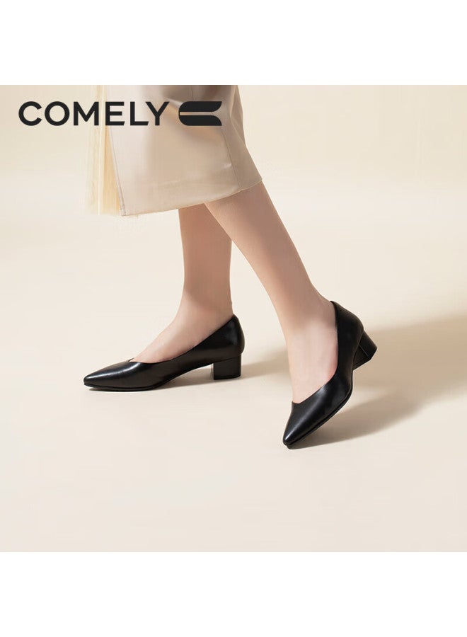 Comely Women's Spring And Autumn Single Shoes With Air Cotton Soft Sole, Simple And Comfortable Thick Heel Commuting Professional Work Shoes, Black, Size 37 - Image 2