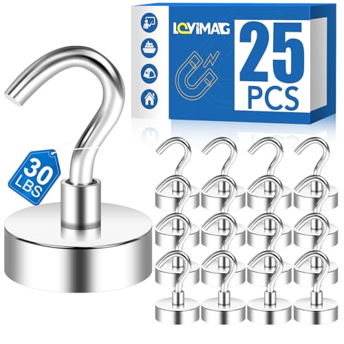 LOVIMAG Strong Magnetic Hooks, 30lbs Magnetic Hooks for Cruise Cabins, Magnet Hooks for Cruise Ship Essentials, Rare Earth Magnets with Hooks for Refrigerator,Hanging,Classroom,Kitchen,Ceiling-25 Pack - Image 1