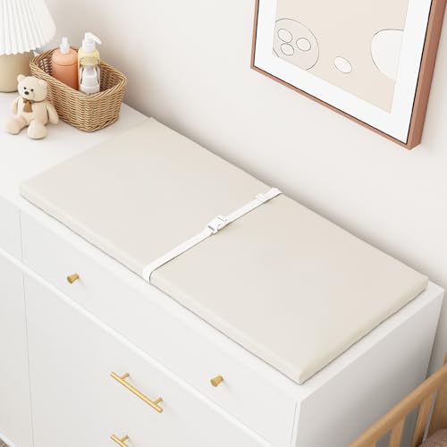 YACODAVO Wipeable Baby Changing Pad for Dresser and Table Cozy Diaper Changing Pad with Waterproof WipeClean Leather Cover Standard Size 315 L x 158 W OffWhite - Image 1