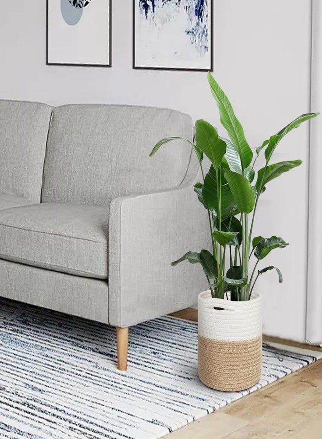MEGASKET Small Wicker Plant Basket Indoor, 8"x8" Jute Spliced Cotton Rope Basket Planter Up to 7" Pot, Modern Flower Tree Pots Cover, Small Floor Woven Planters, Home Decor Storage Bin - Image 3