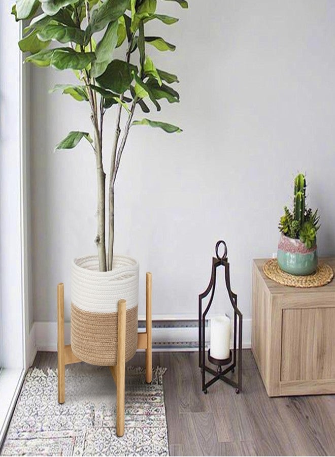 MEGASKET Small Wicker Plant Basket Indoor, 8"x8" Jute Spliced Cotton Rope Basket Planter Up to 7" Pot, Modern Flower Tree Pots Cover, Small Floor Woven Planters, Home Decor Storage Bin - Image 5