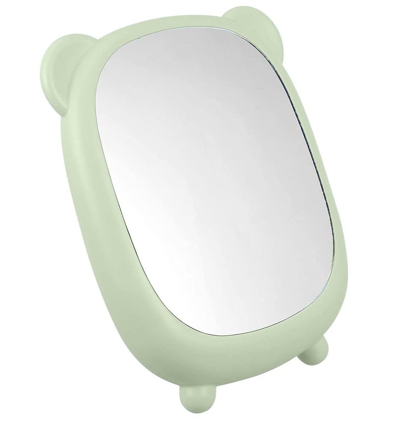 RoarCraft Bear Make up Mirror Tabletop Makeup Mirror Makeup Desktop Oval Mirror Glass Makeup Vanity Mirror Mirror with Stand Portable Folding Mirror Princess Mirror Makeup Mirror Green 1 - Image 1