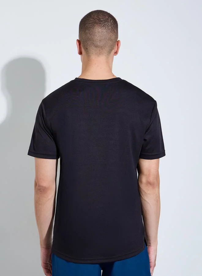 Styli Active Black Men Black Graphic Print Side Slit Regular Fit T-Shirt for Men | Best Price UAE