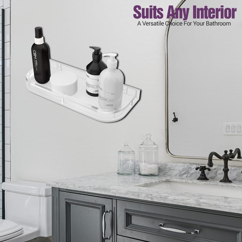 GLOXY Unbreakable Transparent Wall Mount Acrylic Multipurpose Bathroom Corner ShelfRackDecorative Corner Wall ShelfBathroom Accessories11 x 5 in - Image 5