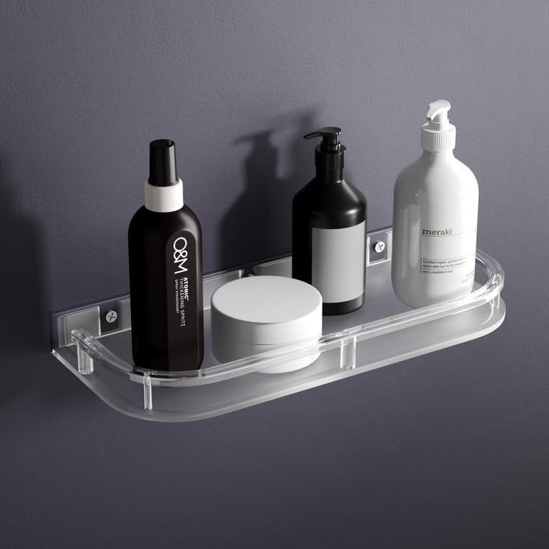 GLOXY Unbreakable Transparent Wall Mount Acrylic Multipurpose Bathroom Corner ShelfRackDecorative Corner Wall ShelfBathroom Accessories11 x 5 in - Image 1