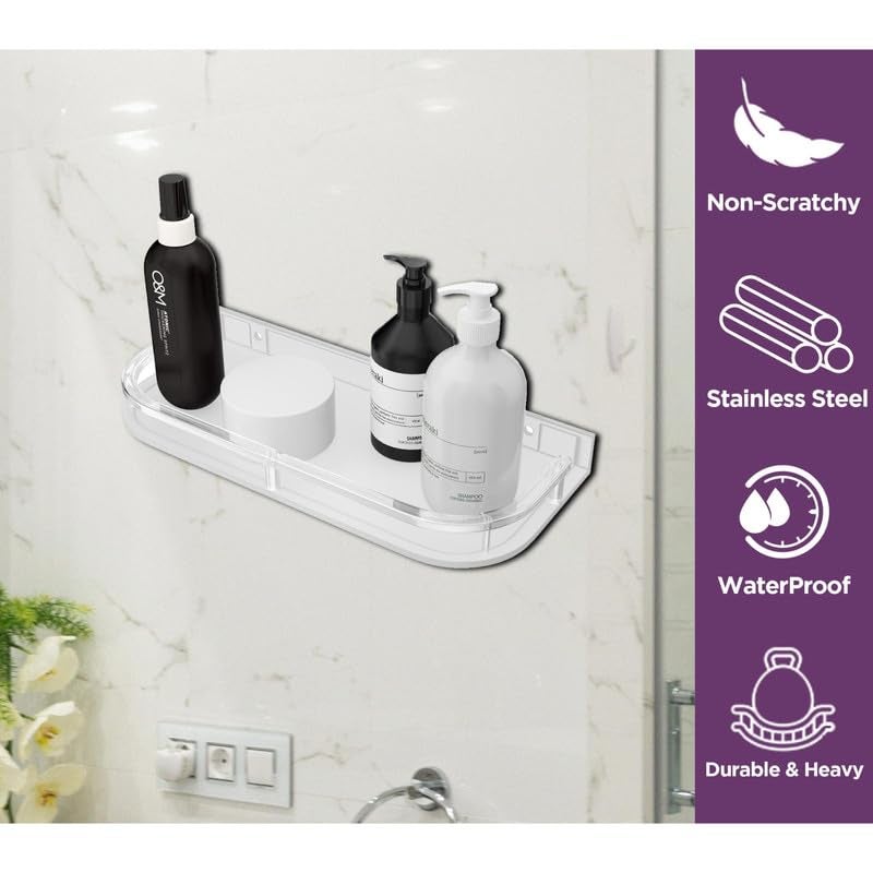 GLOXY Unbreakable Transparent Wall Mount Acrylic Multipurpose Bathroom Corner ShelfRackDecorative Corner Wall ShelfBathroom Accessories11 x 5 in - Image 2