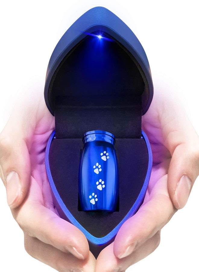 YIMSGO Small Pet Urns for Dogs Ashes, Mini Cat Urn for Ashes Keepsake, Tiny Cremation Animal Memorial Necklace ERN Earns Urnas Loss of Dog Cat Gifts, Pet Paw Print Urn - Heart Box with Blue Light - Image 1