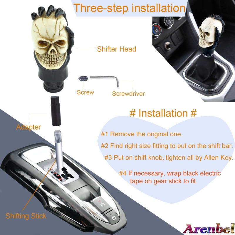 Arenbel Skull Shifter Knobs Car Racing Gear Lever Stick Skeleton Shift Handle Fit Most Manual Automatic Vehicles Trucks, Beige - Image 4