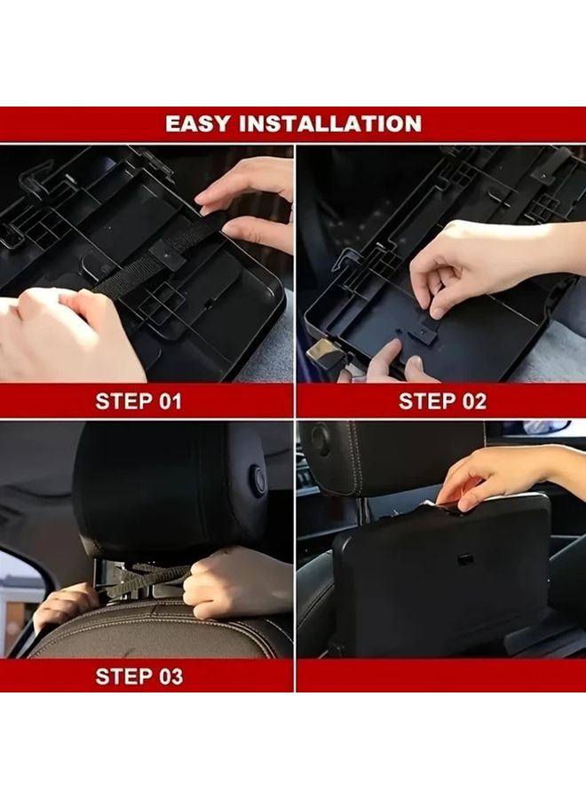 Black Foldable Car Backseat Tray Cup Holder Phone Slot Portable Dining Entertainment - Image 4