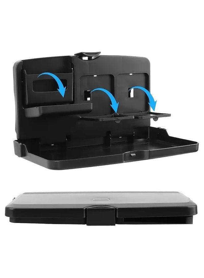 Black Foldable Car Backseat Tray Cup Holder Phone Slot Portable Dining Entertainment - Image 5