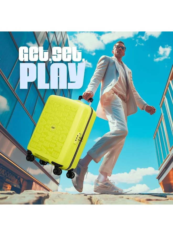 Skybags Play Cabin 20 Inch Polypropylene(PP), 4 Spinner Double Wheel Trolley Bags for Travel, Hard Case Lightweight Bag with TSA Lock, Tough Suitcase for Travel (Small), Lime Green