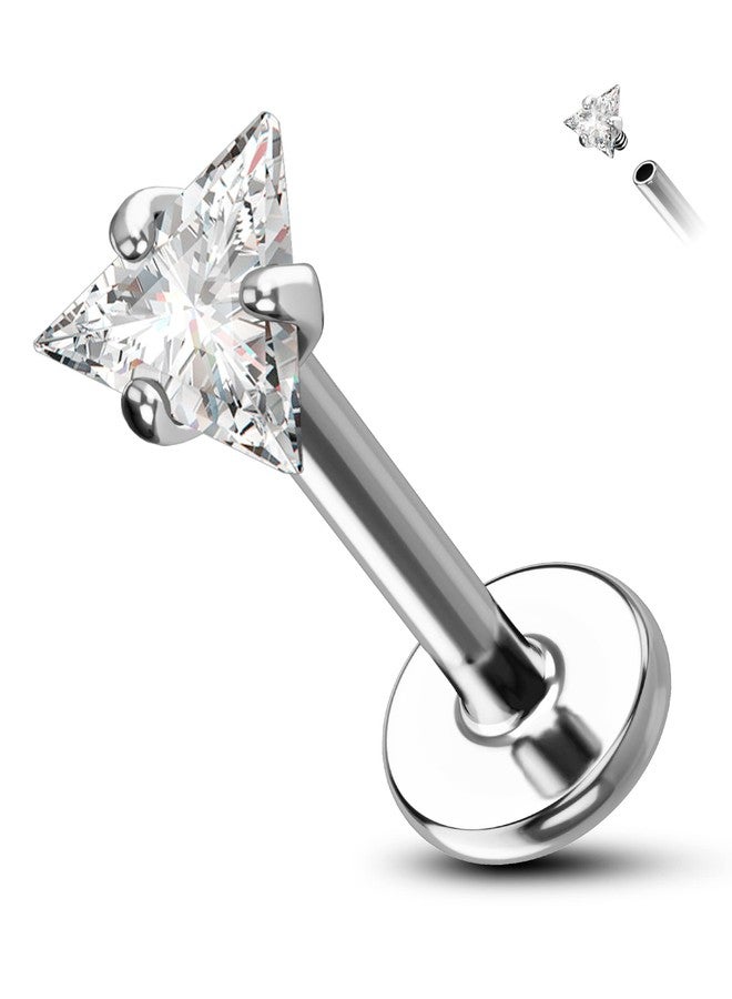 COCHARM Triangle CZ 16g Flat Back Helix Earrings Stud G23 Titanium Flat Cartilage Piercing Jewelry Surgical Steel Conch Earring 16g 8mm Internally Threaded Labret Stud - Image 1