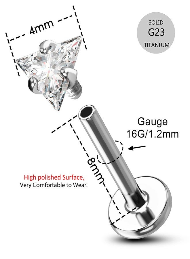 COCHARM Triangle CZ 16g Flat Back Helix Earrings Stud G23 Titanium Flat Cartilage Piercing Jewelry Surgical Steel Conch Earring 16g 8mm Internally Threaded Labret Stud - Image 3