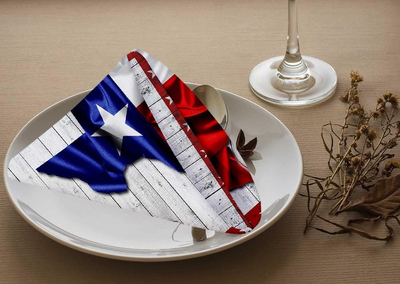 Yibeas Texas Flag Cloth Napkins Set of 4 Soft Map Stars and Wood Background Washable and Reusable Dinner Napkins for Weddings Parties 18 x 18 inch - Image 3