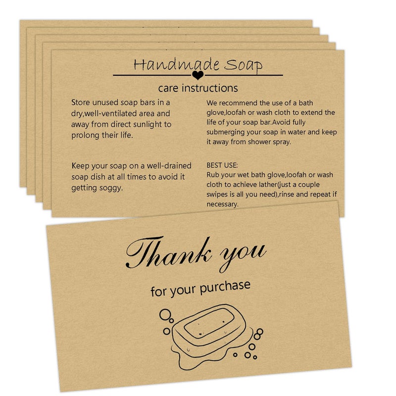 FENGHERUIA 50Pcs Handmade Soap Care Cards 3.5Ã—2 Inch Handmade Soap Bar Card Instructions Soap Care Guide, Bar Card & Instructions for Soap Maker Clients, Soap Care Guide - Image 1