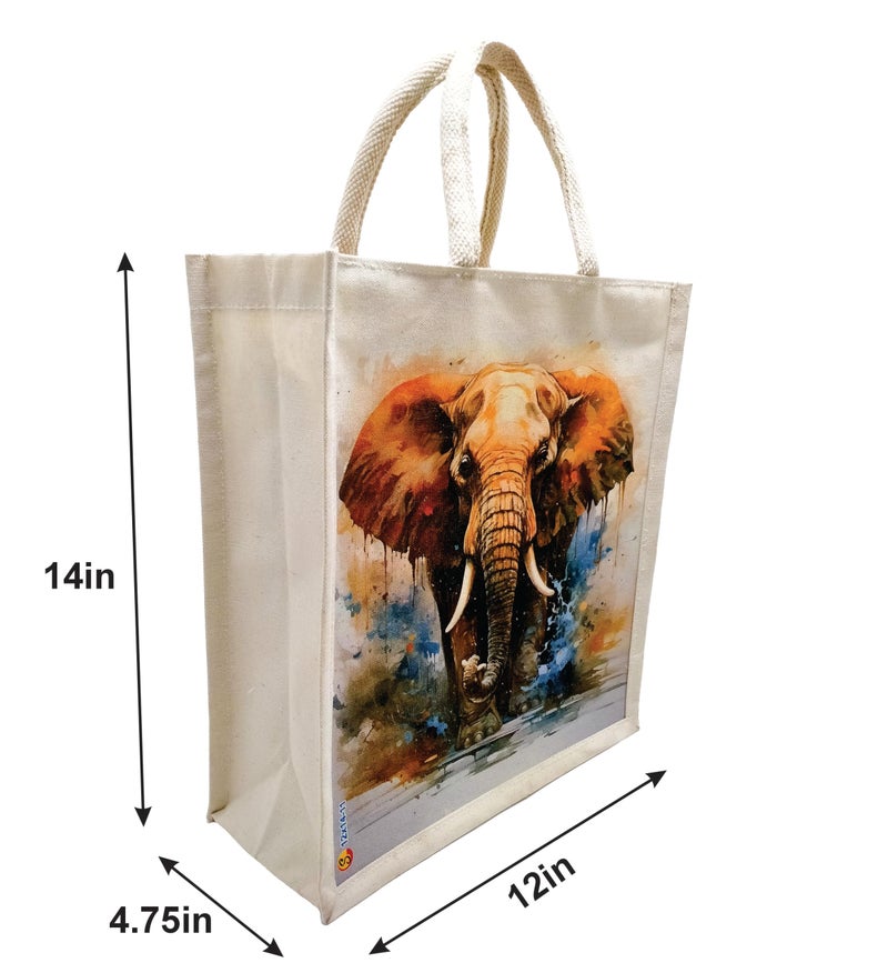 Sangra Canvas Reusable Bags for School, College, Lunch Bag for Office for Men and Women, Grocery Shopping Bag, Multi-Purpose Bag, Sturdy Handle With Zipper Lock (Pack of Two) (Elephant) - Image 4