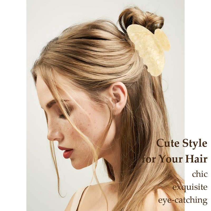 Vovii 4Pcs Acrylic Claw Clips for Women Hair Accessories, Medium Sized Cute Trendy Claw Clips for Thick Thin Hair (Yellow, Pink) - Image 4